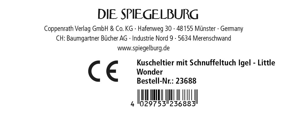 Kuscheltier mit Schnuffeltuch "Igel" Little Wonder, Die Spiegelburg, Schmusetuch 23688